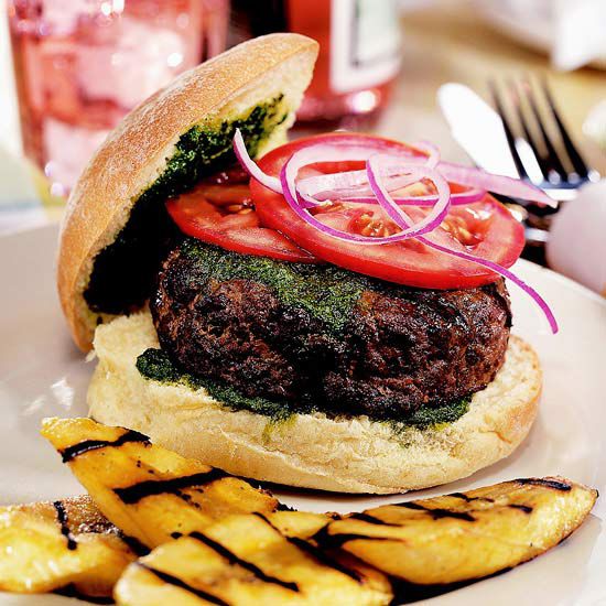 Chimichurri Burgers With Grilled Plantains Better Homes Gardens
