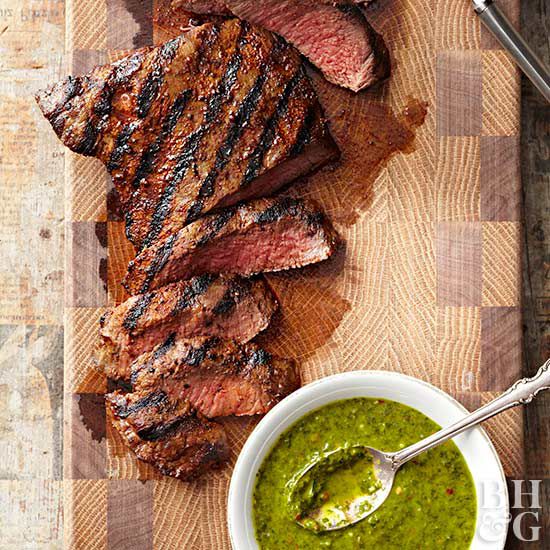 Grilled Flat Iron Steaks with Chimichurri | Better Homes & Gardens