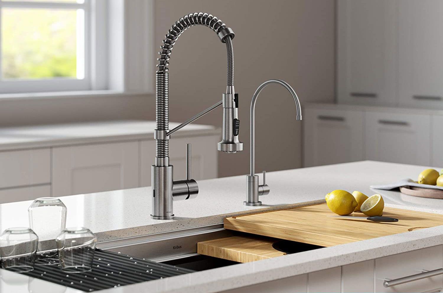 GIMILI Motion Sensor Activated Hands-Free Kitchen Sink Faucet with Deck Plate,Brushed Nickel