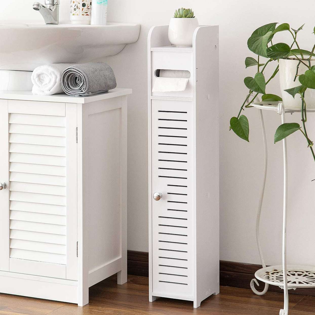 White Bathroom Wall Cabinet With Door Shelves Drawer Storage Cupboard Organizer 