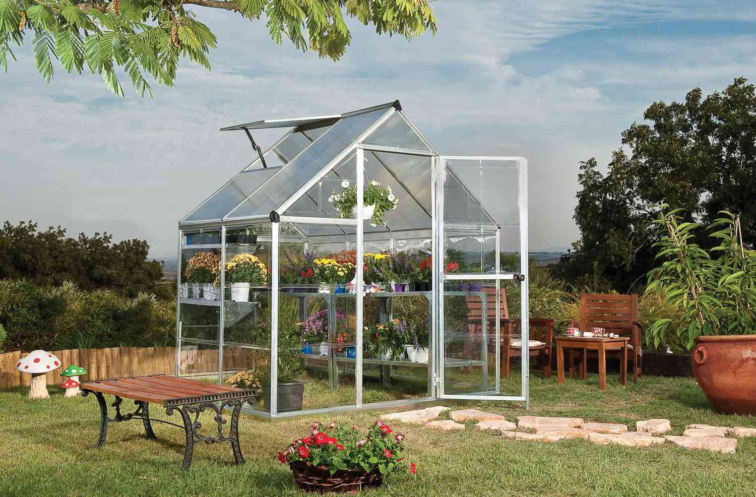 Portable Mini Greenhouse Outdoors Plant  Shelves Garden Winter House Green PVC