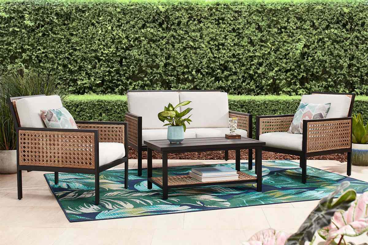 Rattan Dining Set Garden Outdoor Furniture Table and 4 Chairs Patio Folding Seat 
