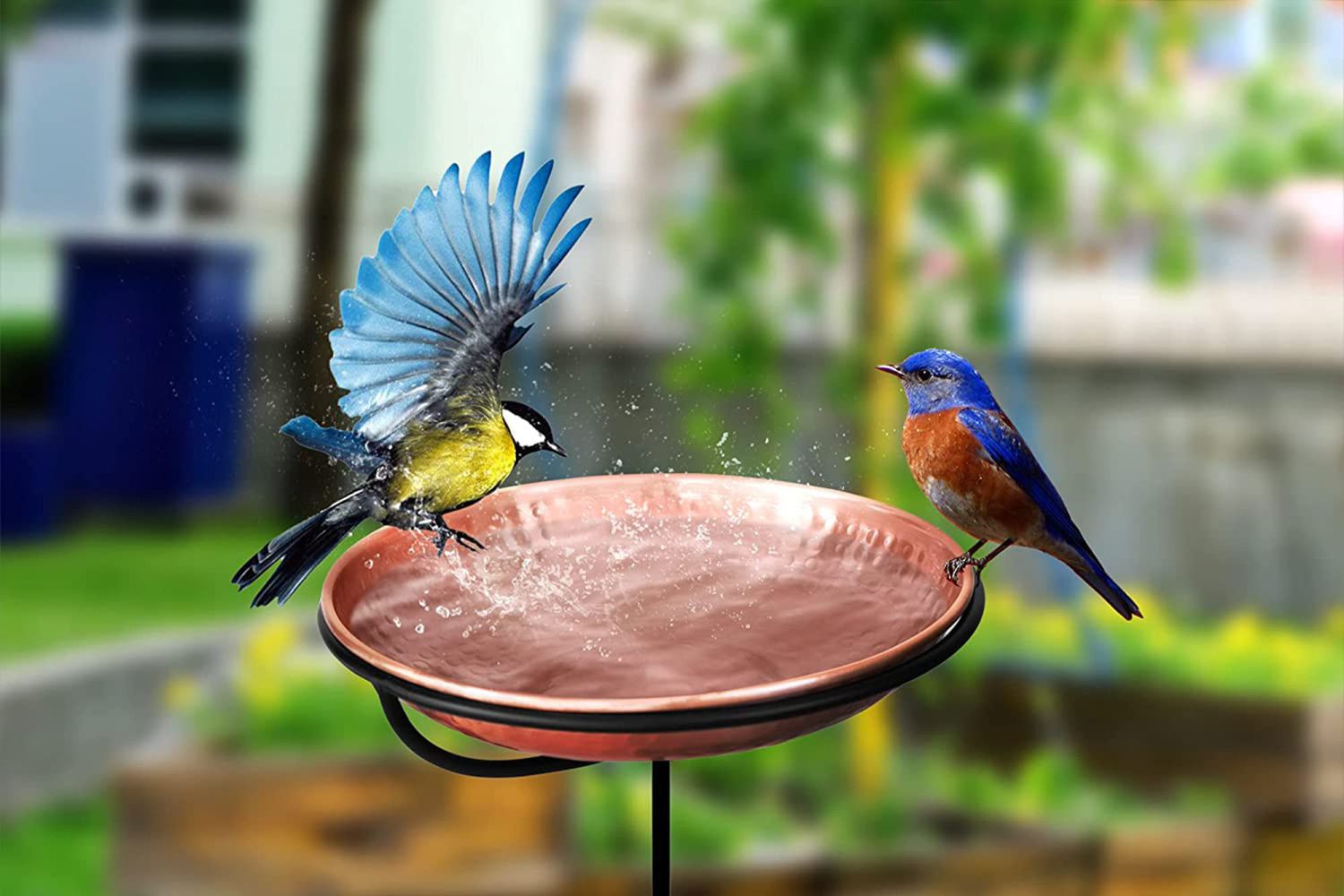 Outdoor Garden Decor Glass Bowl Bird Feeder X-Large Peacock Bird Bath Stake 
