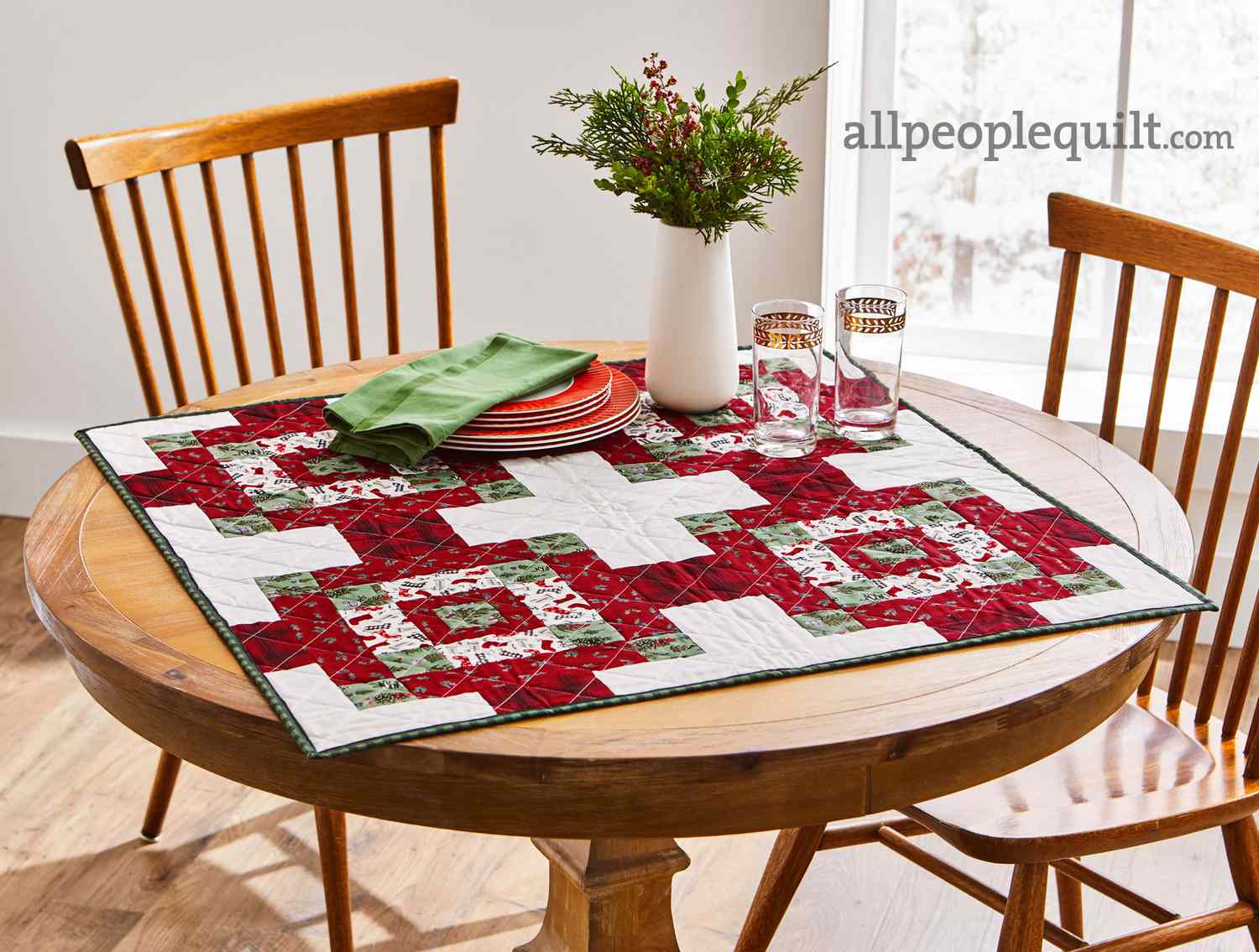 container Moderator Planting trees Cottage Christmas Table Topper | AllPeopleQuilt.com