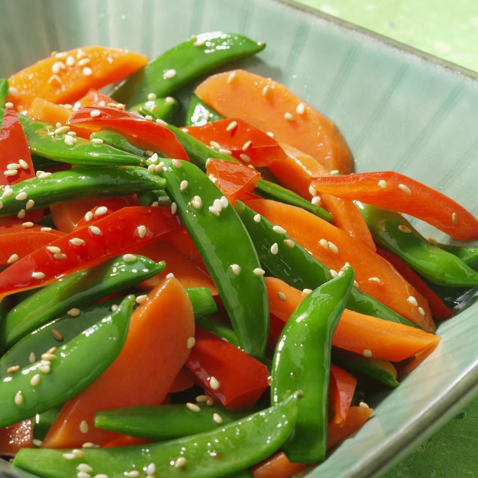 Sesame Snap Peas With Carrots & Peppers Recipe | Eatingwell