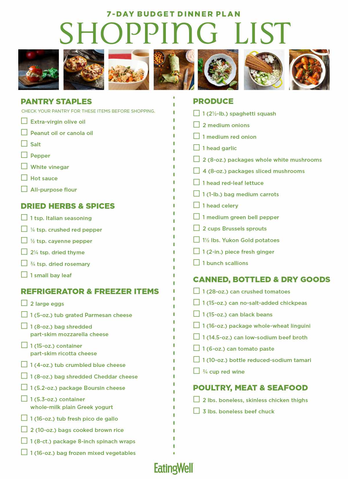 7Day Budget Meal Plan & Shopping List EatingWell