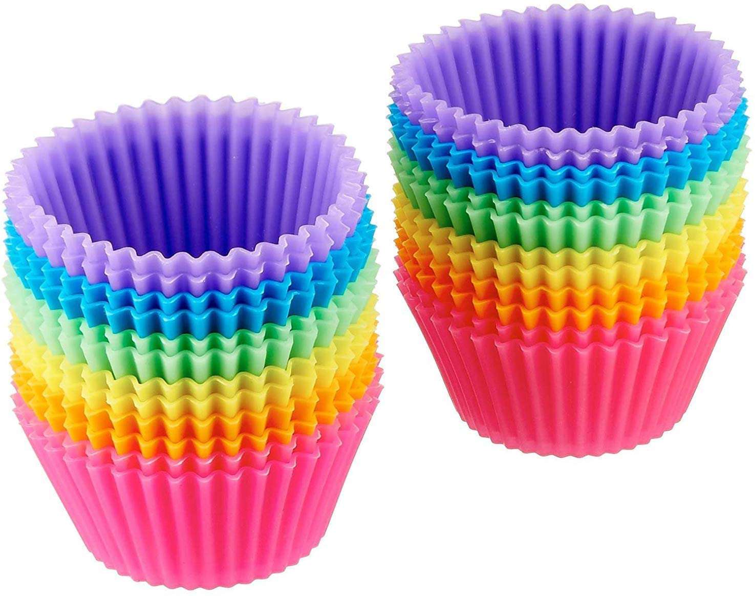 Silicone Cupcake Liners Reusable Baking Cups With Icing Piping Tips & Pastry Bag Heart 4 Shapes 24 Pieces Stars Round Flowers Nonstick & Easy Clean Pastry Muffin Molds 
