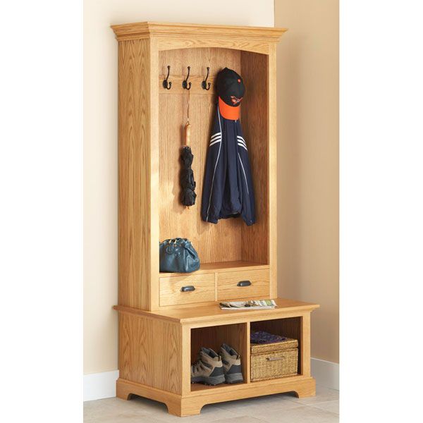 Entry Hall Tree Storage Bench Woodworking Plan Wood - Diy Hall Tree Bench Plans