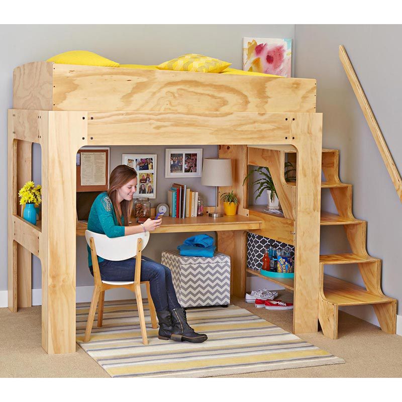 Loft Bed Plans DIY For Kids College Dorm Woodworking Furniture Build Your Own 