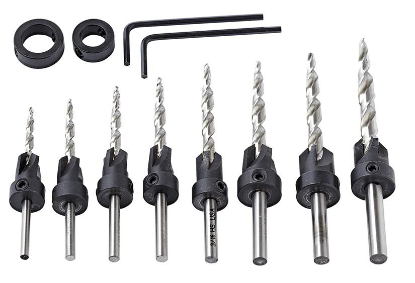 7 pcs Countersink Drill Bit Set,Tampered Drill Wood Screw Drills Stop Collar Woodworking Countersinks Drills Bits,Poly Bag Pack 