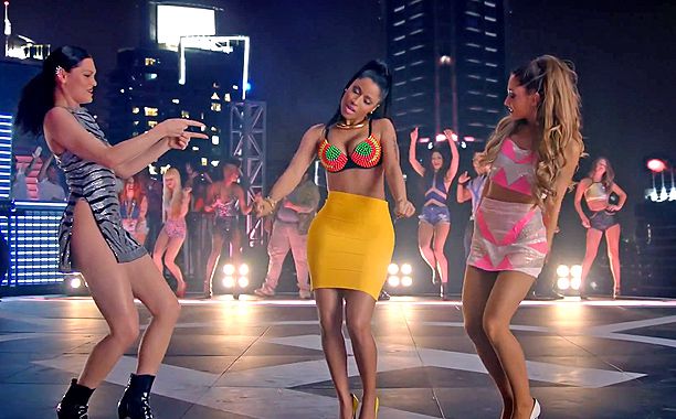 Nicki, Ariana, J dance on a skyscraper in 'Bang Bang' video | EW.com