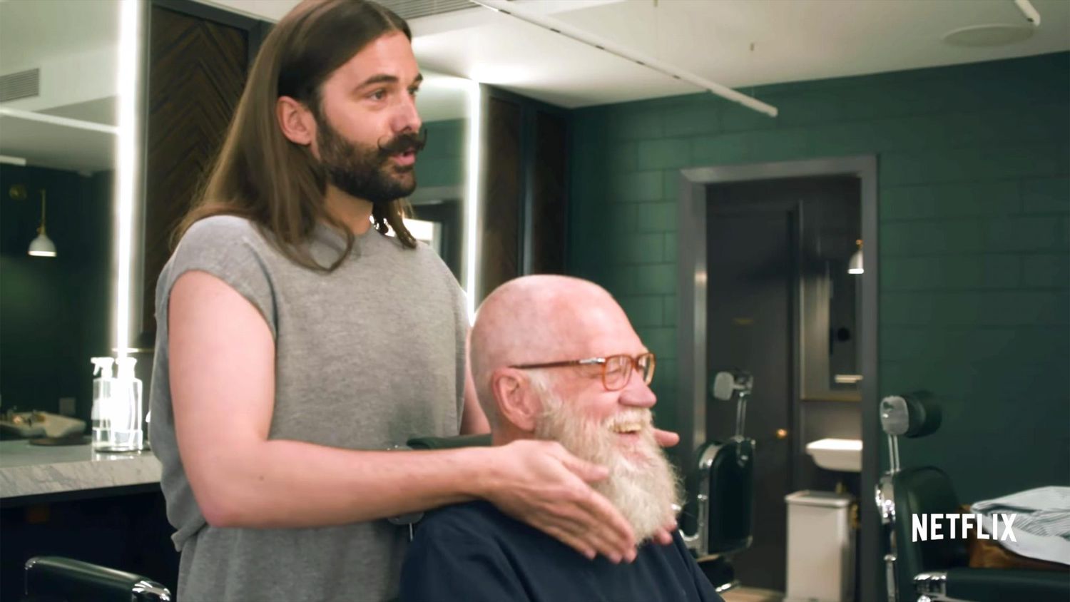 Watch Queer Eye's Jonathan Van Ness try to tame David Letterman's beard |  