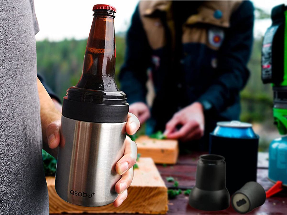 2 Piece Stainless Steel Can Cooler Cups Vacuum Insulated Travel Tumbler Mug for 12oz Beer with Beer Bottle Opener