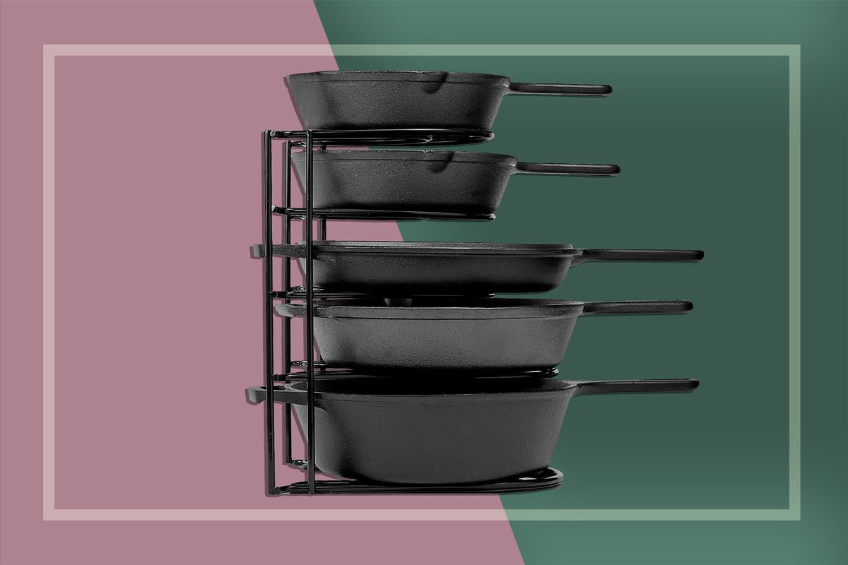 Pots And Pans Organizer Heavy Duty Black 5-Tier For Cast Iron Skillets Cookware 